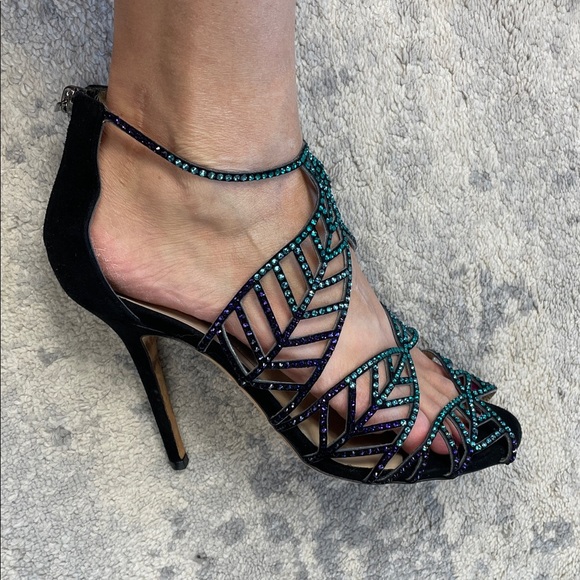Jimmy Choo Kallai Leaf Sandal Heels Embellished Crystal Designer Sz 40 - Picture 13 of 14